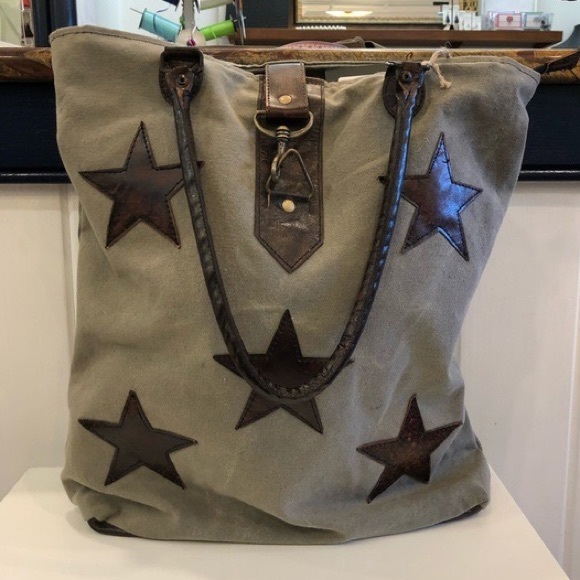 Myra Bag-LAST 1-Stardom Star accents *Army Green canvas/leather up-cycled bagNWT - Picture 6 of 9